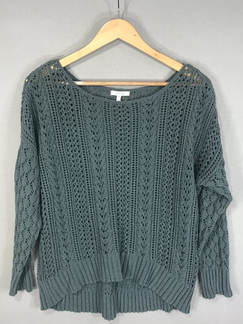 Maurices Sweater Women's Small Green Open Knit Pullover Boat Neck Long Sleeve